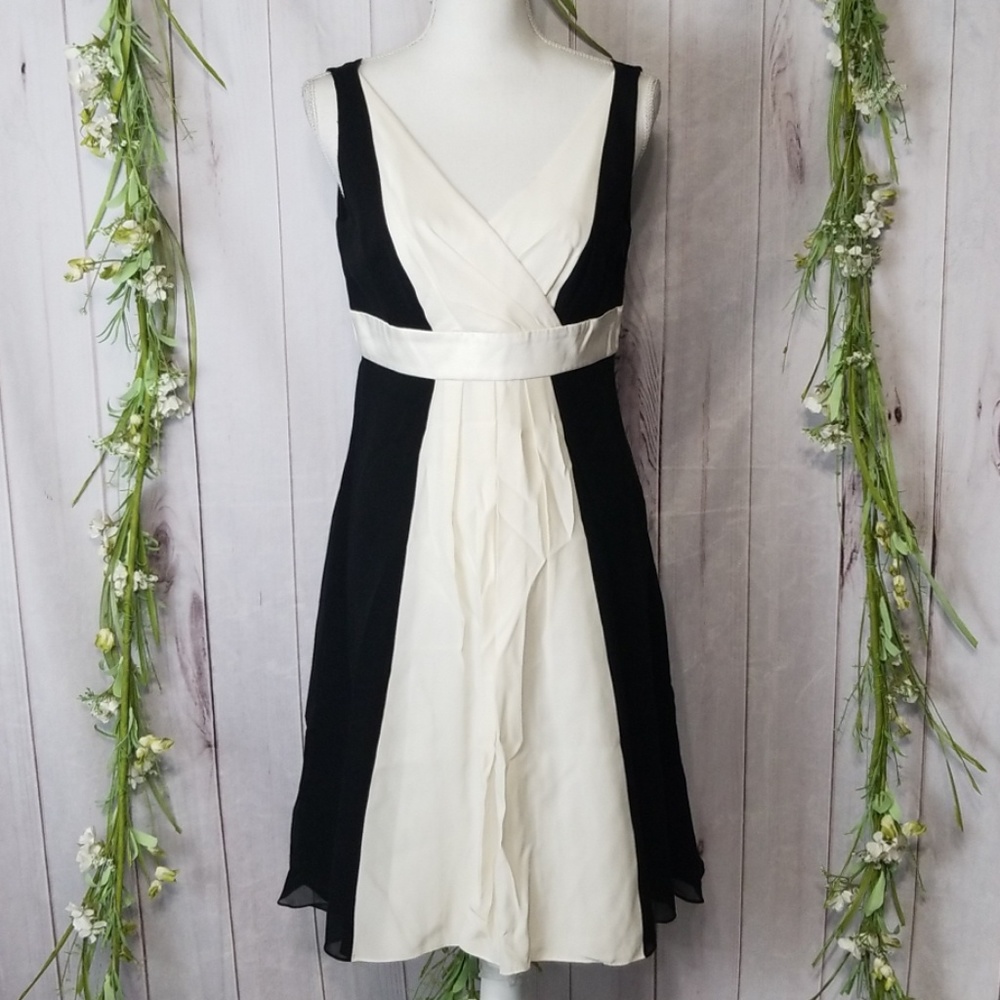 Ann Taylor sz 6 Black Ivory White Aline Silk dress - Picture 7 of 7